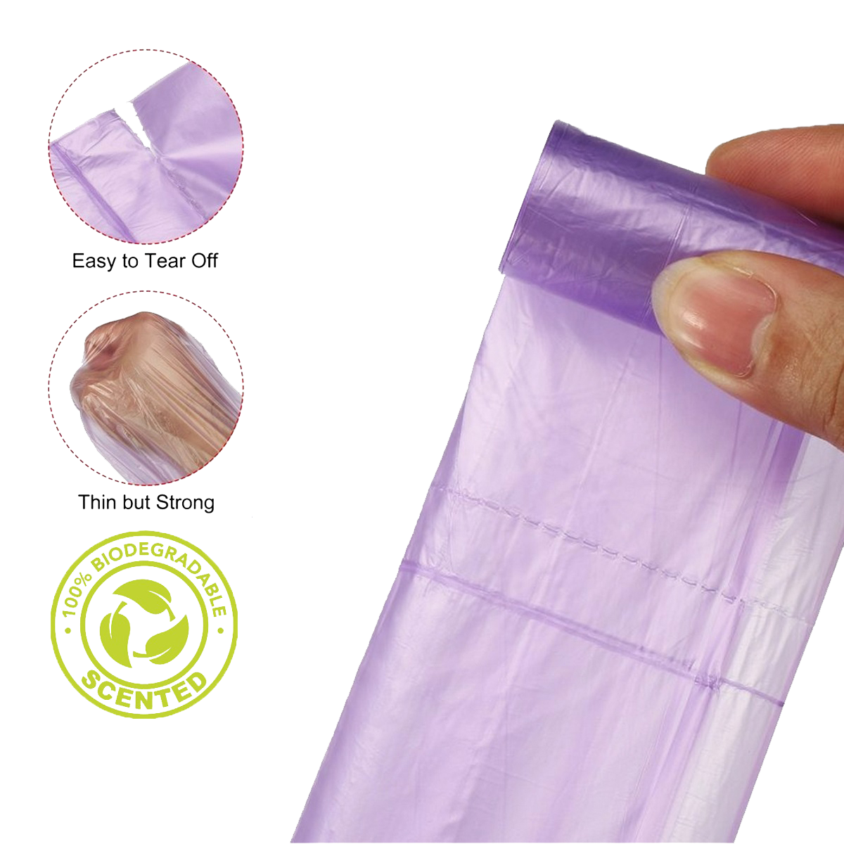 Eco-Friendly Poop Bags by Three Little Pets: Strong, biodegradable, leak-proof bags, dispenser-friendly and lightly scented.